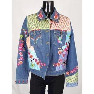 Vintage Berek2 Floral Butterfly Embroidered Sequin Beaded Jean Jacket